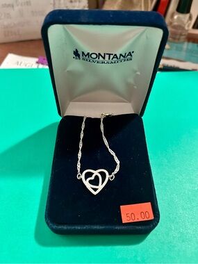 Montana Silversmiths Silver Interlocking Double Heart Necklace